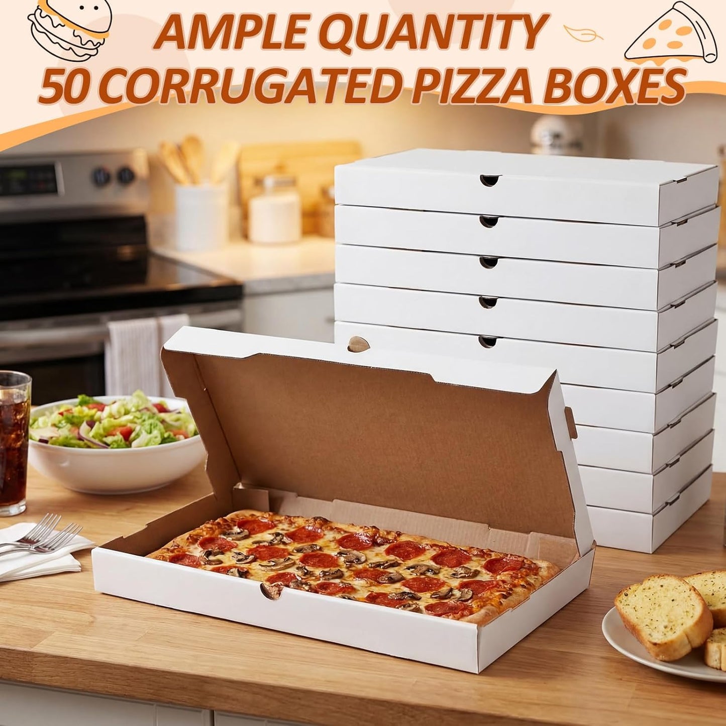100 Cajas Pizza 14x7pulg Rectangulares Resistentes