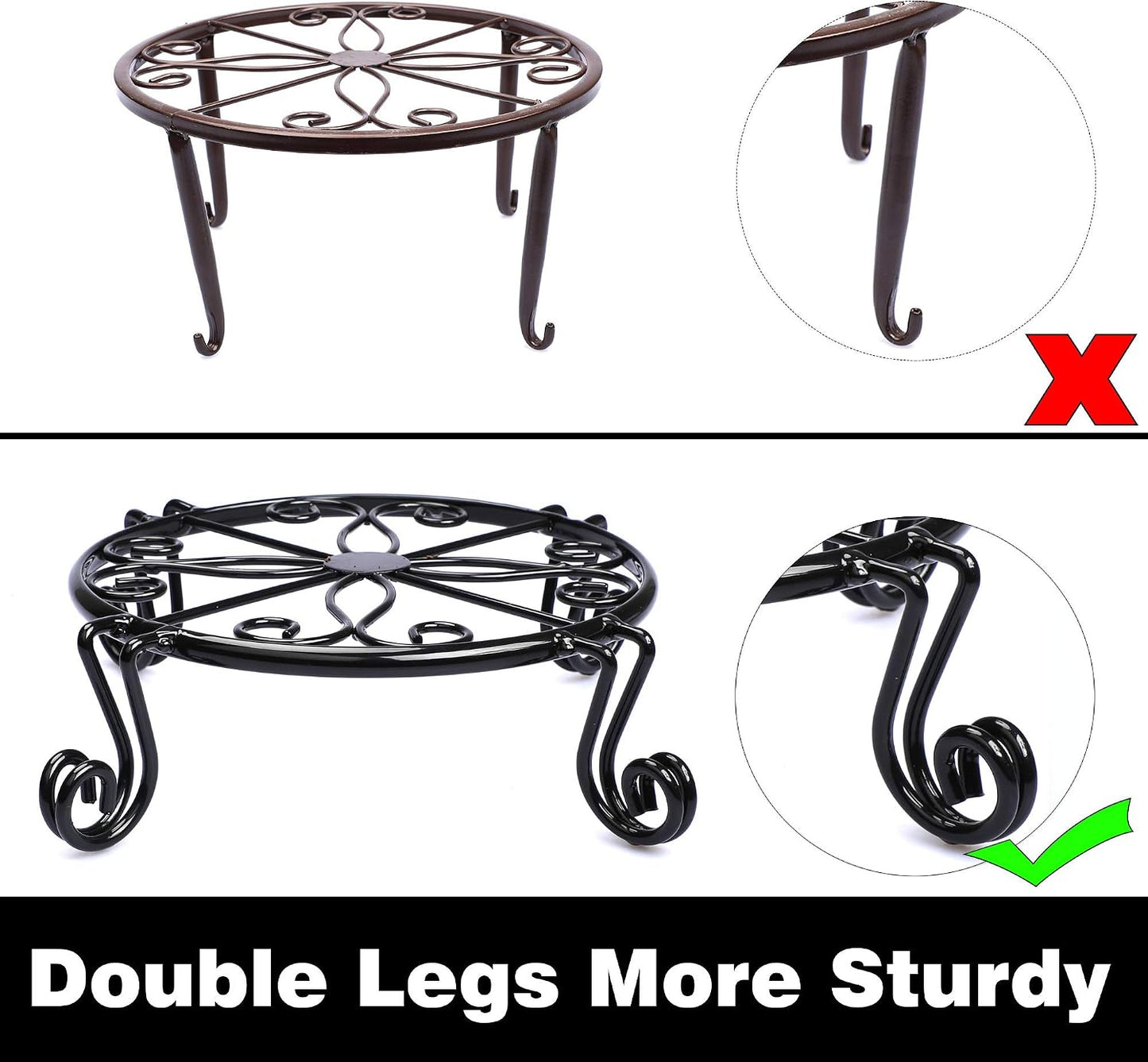 Soporte para maceta negro metal resistente interiores exteriores
