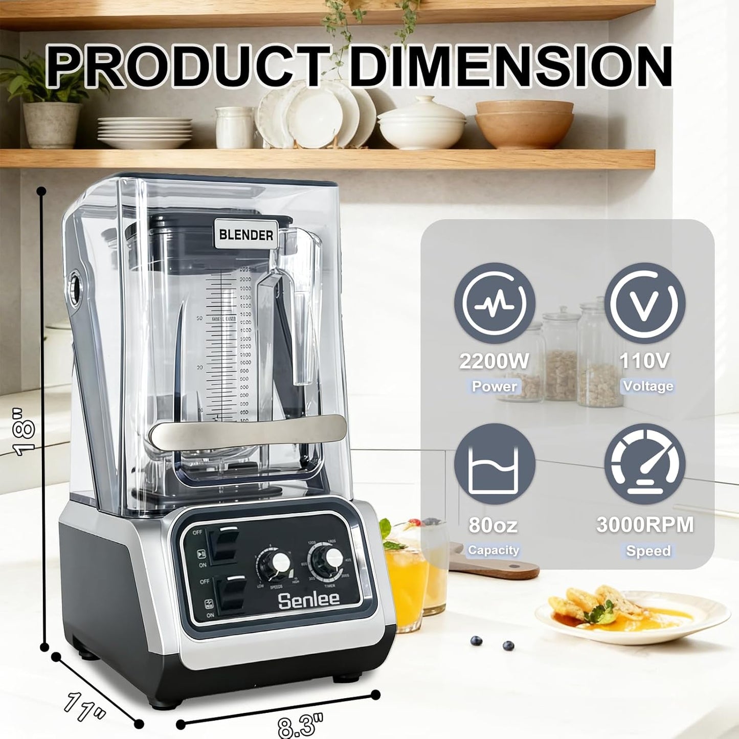 Licuadora comercial 2200W jarra 80oz acero inox