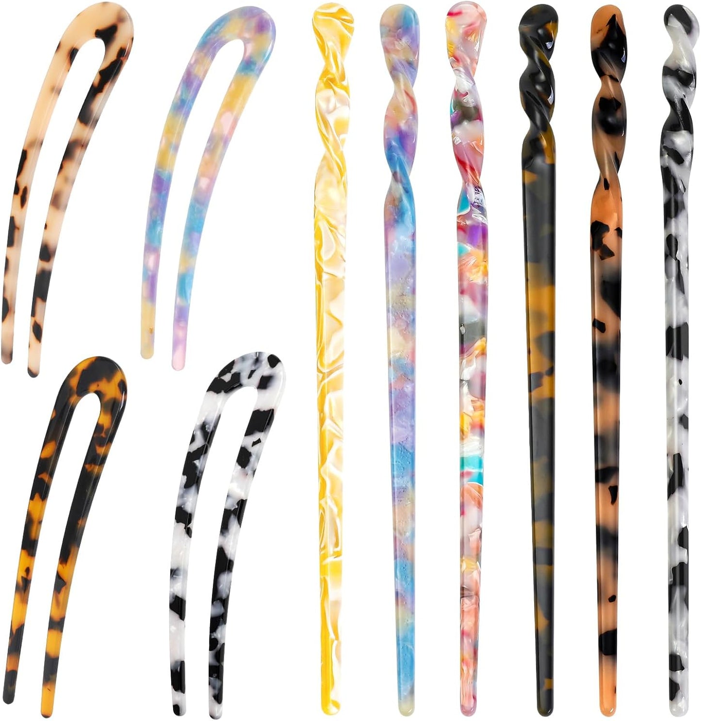 10 Palillos Cabello Acetato Vintage Mujer 6+4 U