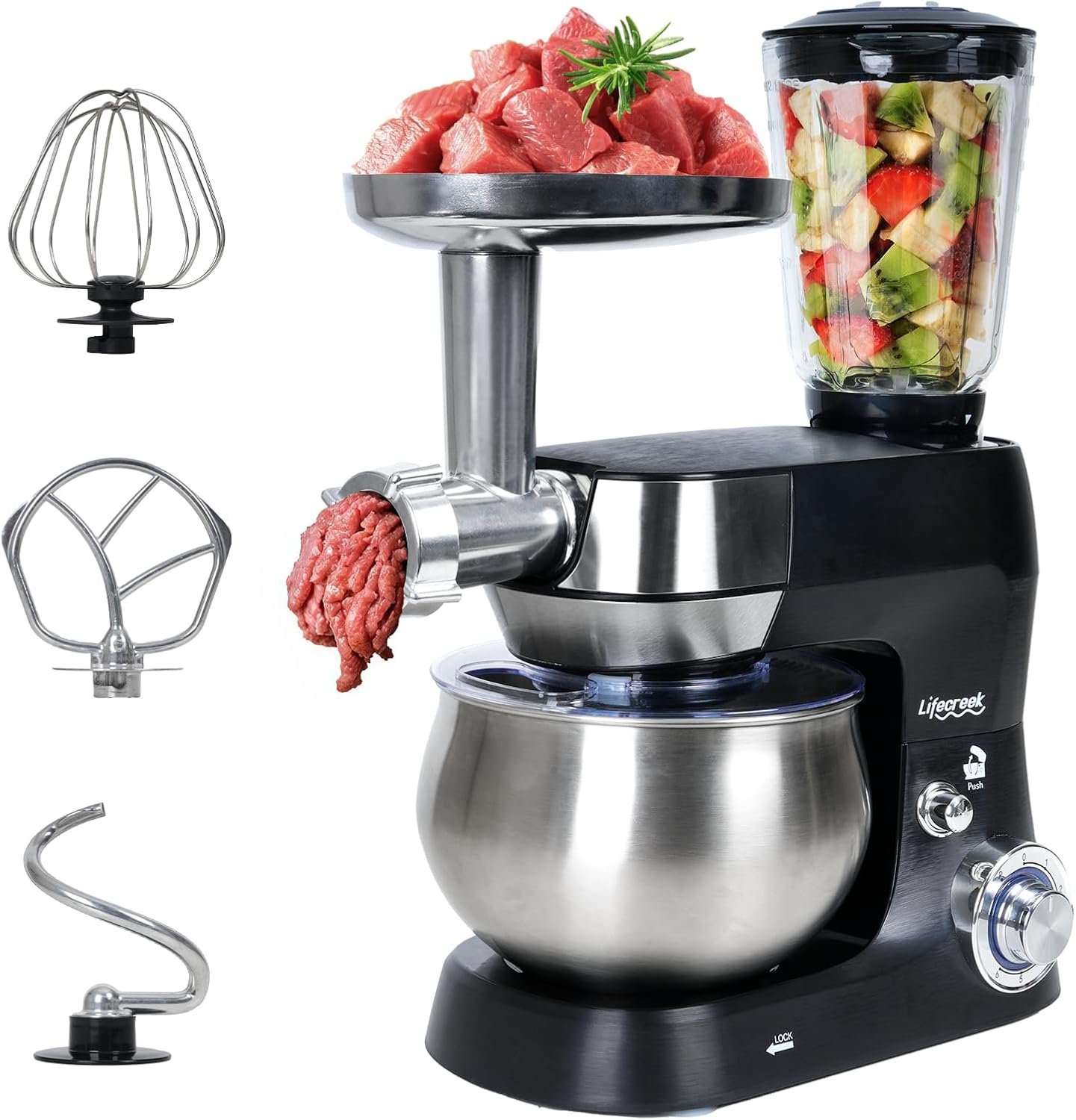 Batidora de pie multifuncional 3 en 1 Lifecreek 660 W con tazón de acero inoxidable