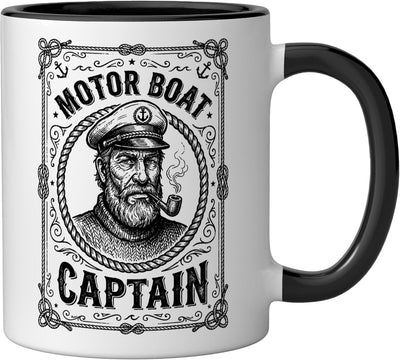 Taza cerámica para disfraz de capitán de barco motorizado negra/blanca