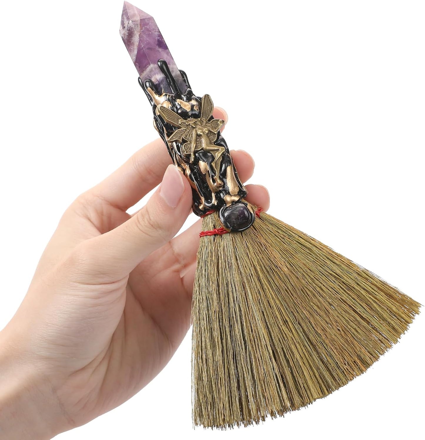 Escoba de bruja de cristal amatista regalo pagano