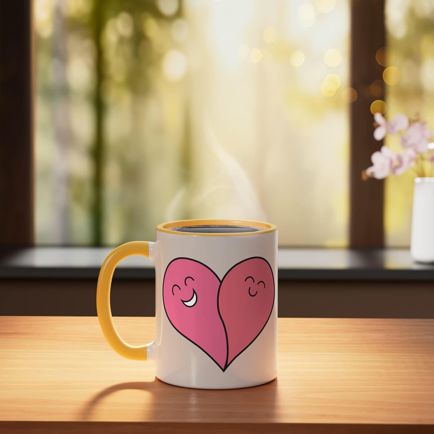 Taza Cerámica Happy Hearts Amarillo/Blanco
