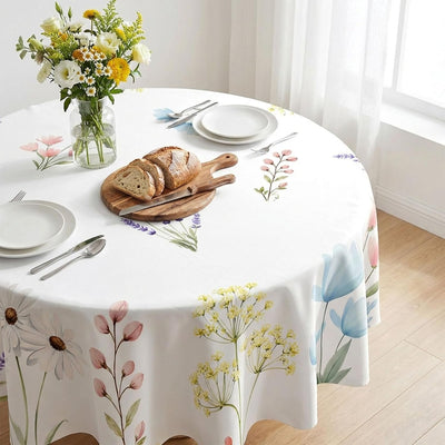 Mantel redondo Kawani 60 pulgadas con flores y hojas verdes para fiestas