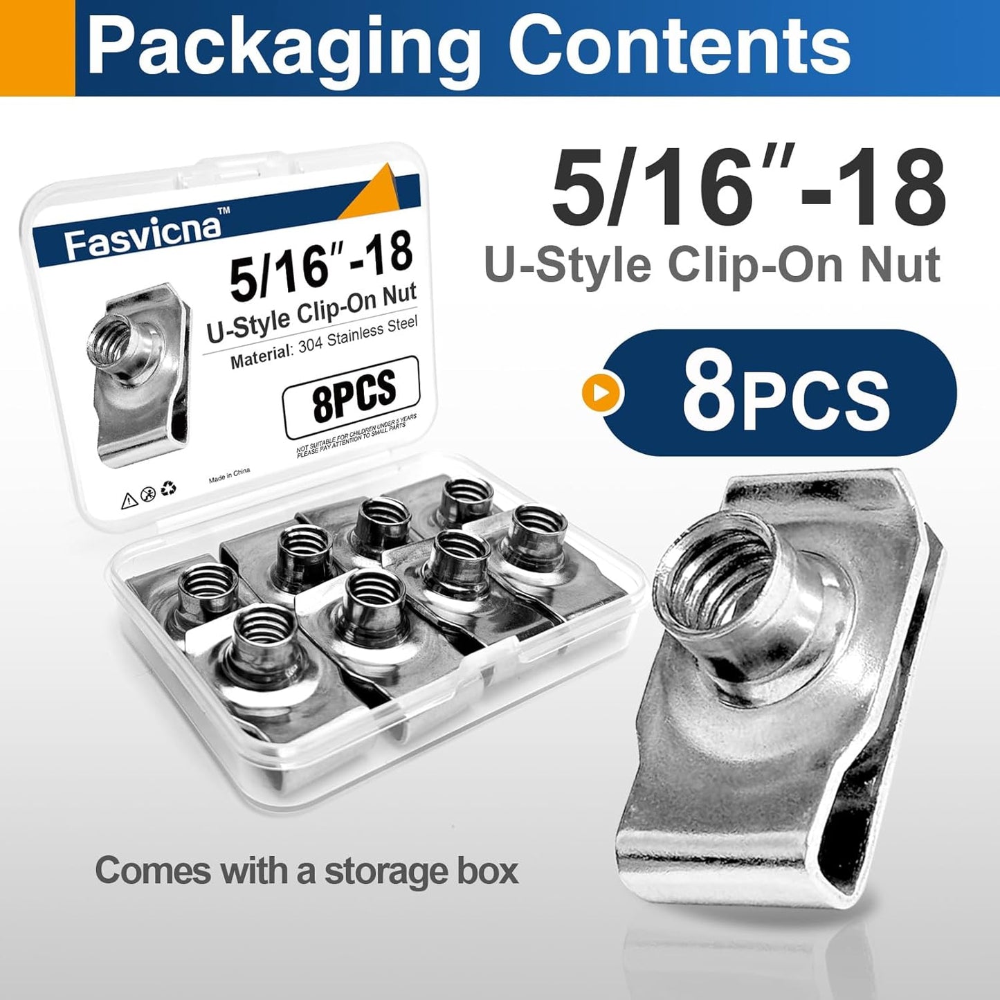 Tuercas en U acero inox 304 para puertas auto set 8