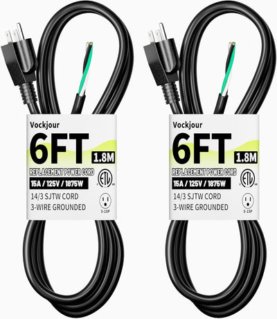 2 Cables 14/3 6pies Negro Repuesto NEMA 5-15P