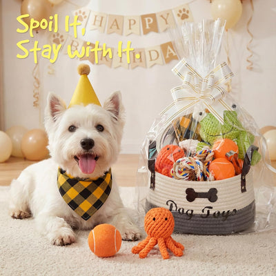 Cesta regalo cachorro 14 pzas kit bienvenida con juguetes