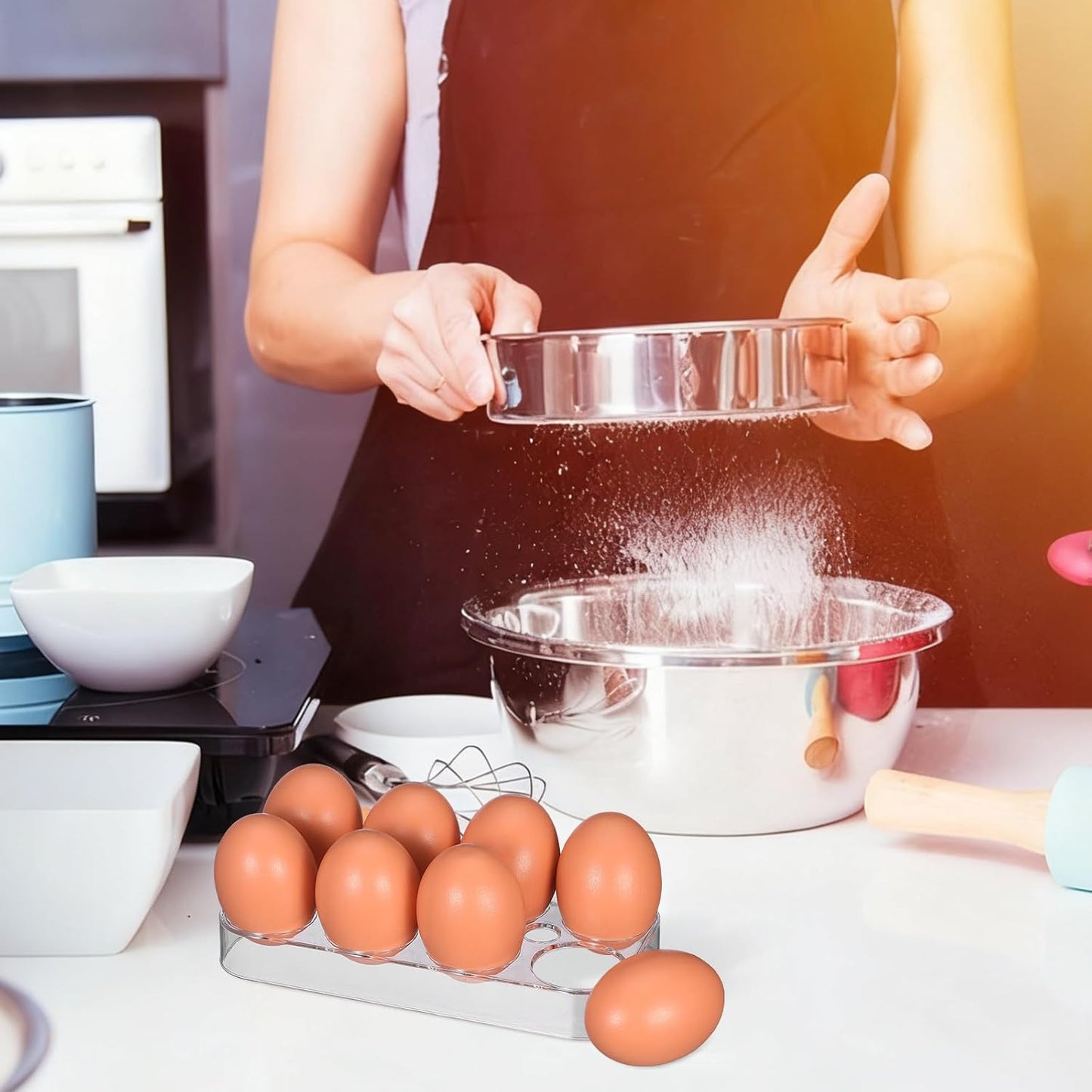 2 Soportes Huevos Reutilizables Bandeja Apilable 8 Ranuras