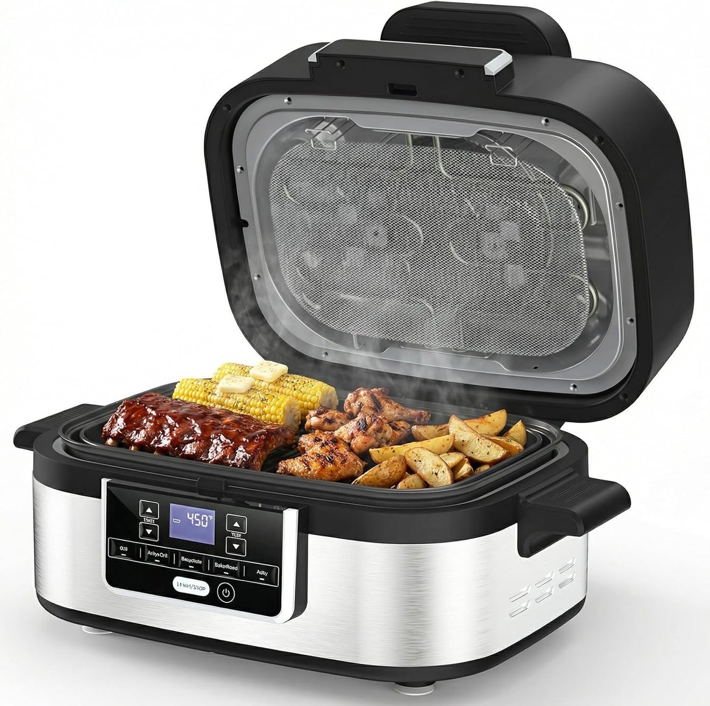Parrilla eléctrica sin humo freidora aire 5qt 5 modos LCD