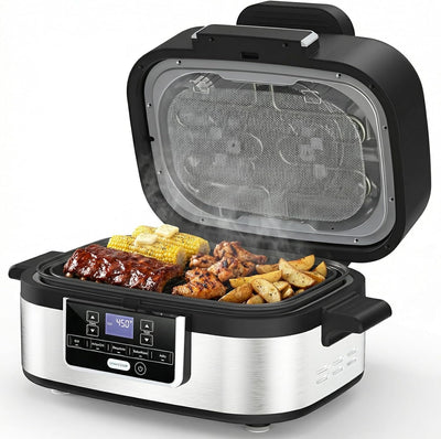 Parrilla eléctrica sin humo freidora aire 5qt 5 modos LCD