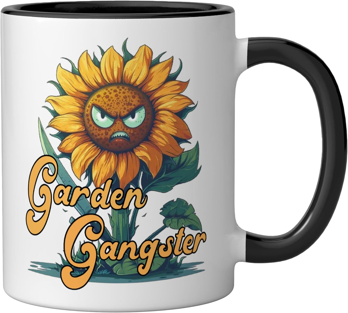 Taza Cerámica Jardín Negro Blanco Monstruo Girasol