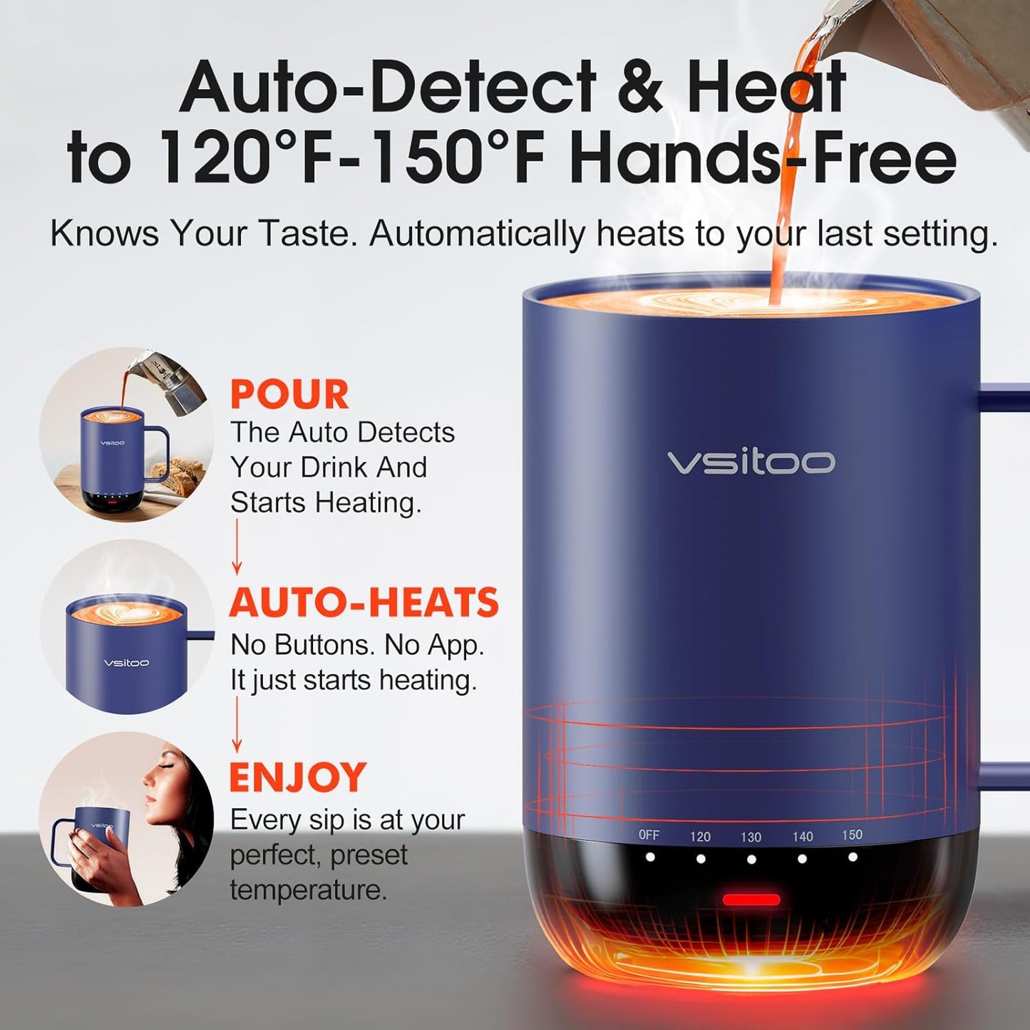 Taza café inteligente con autocalentamiento 16oz azul