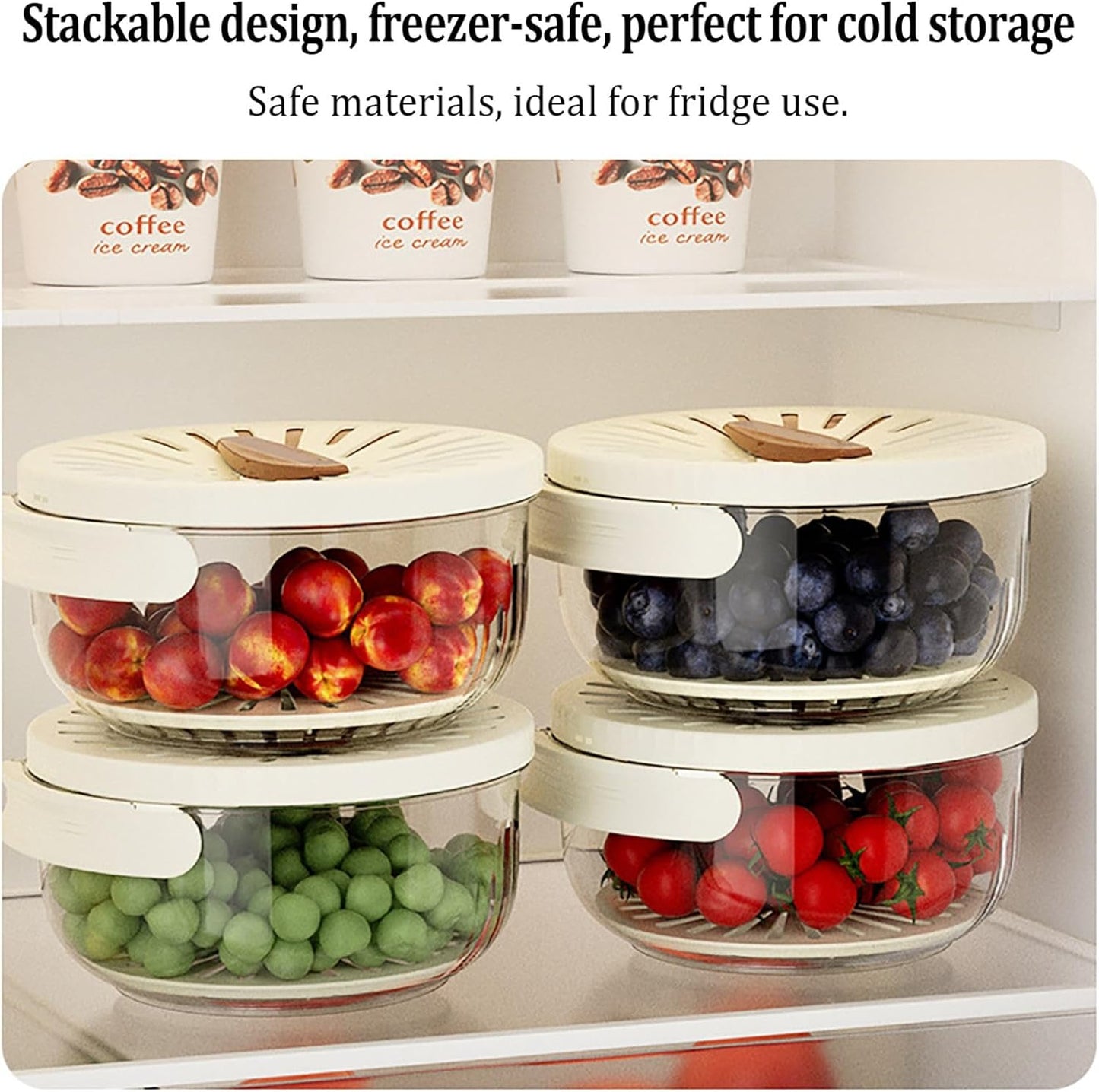 Cesta de drenaje multifuncional para frutas y verduras con tapa