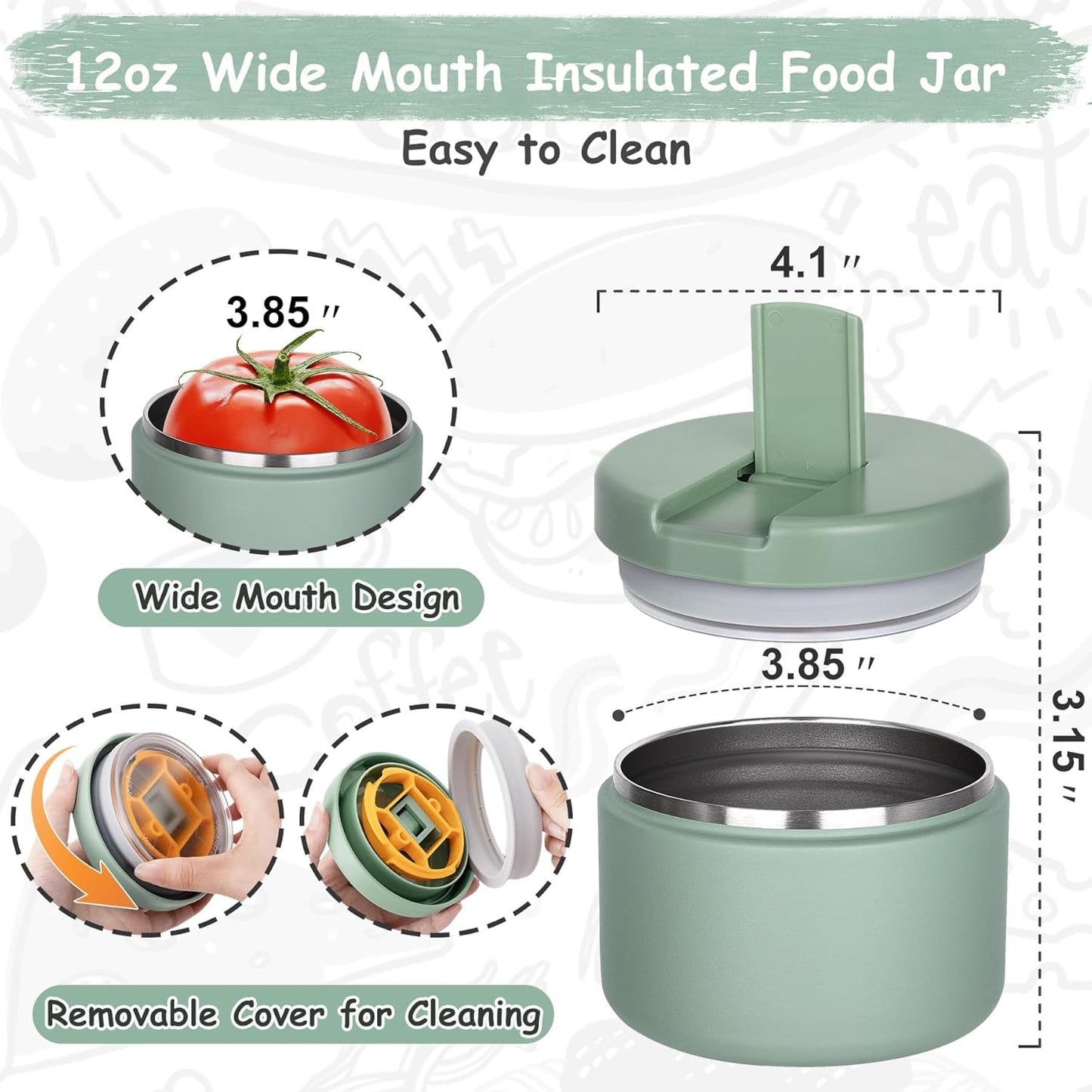 Tarro al vacío 12oz acero inox con tapa hebilla para niños
