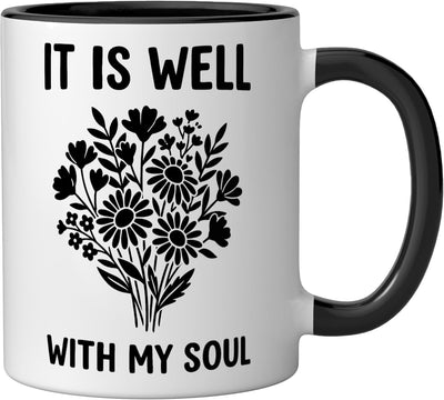 Taza cerámica It Is Well With My Soul negra/blanca