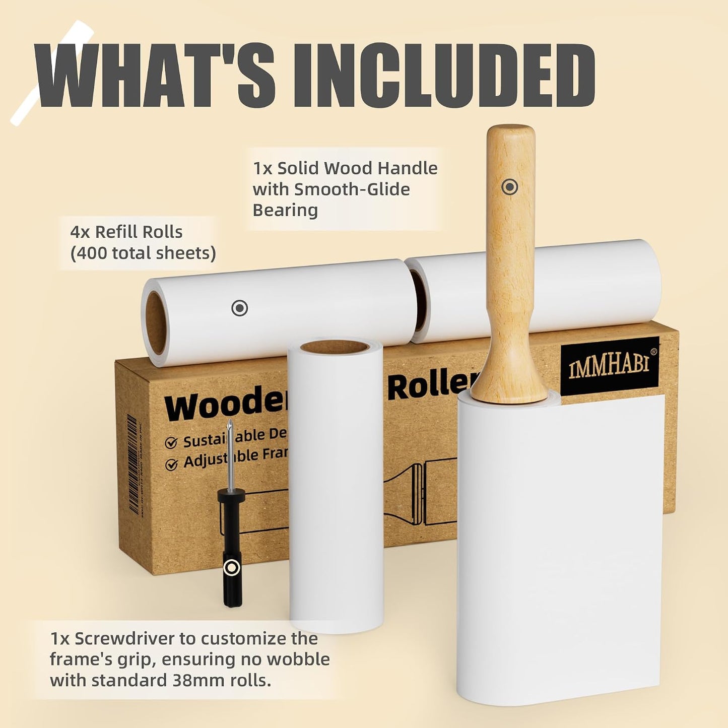 Rodillo pelusa madera 6.3pulg 4 rollos ajustable