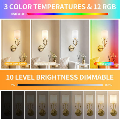 2 Apliques Pared Inalámbricos LED RGB 10000mAh Dorado Regulable