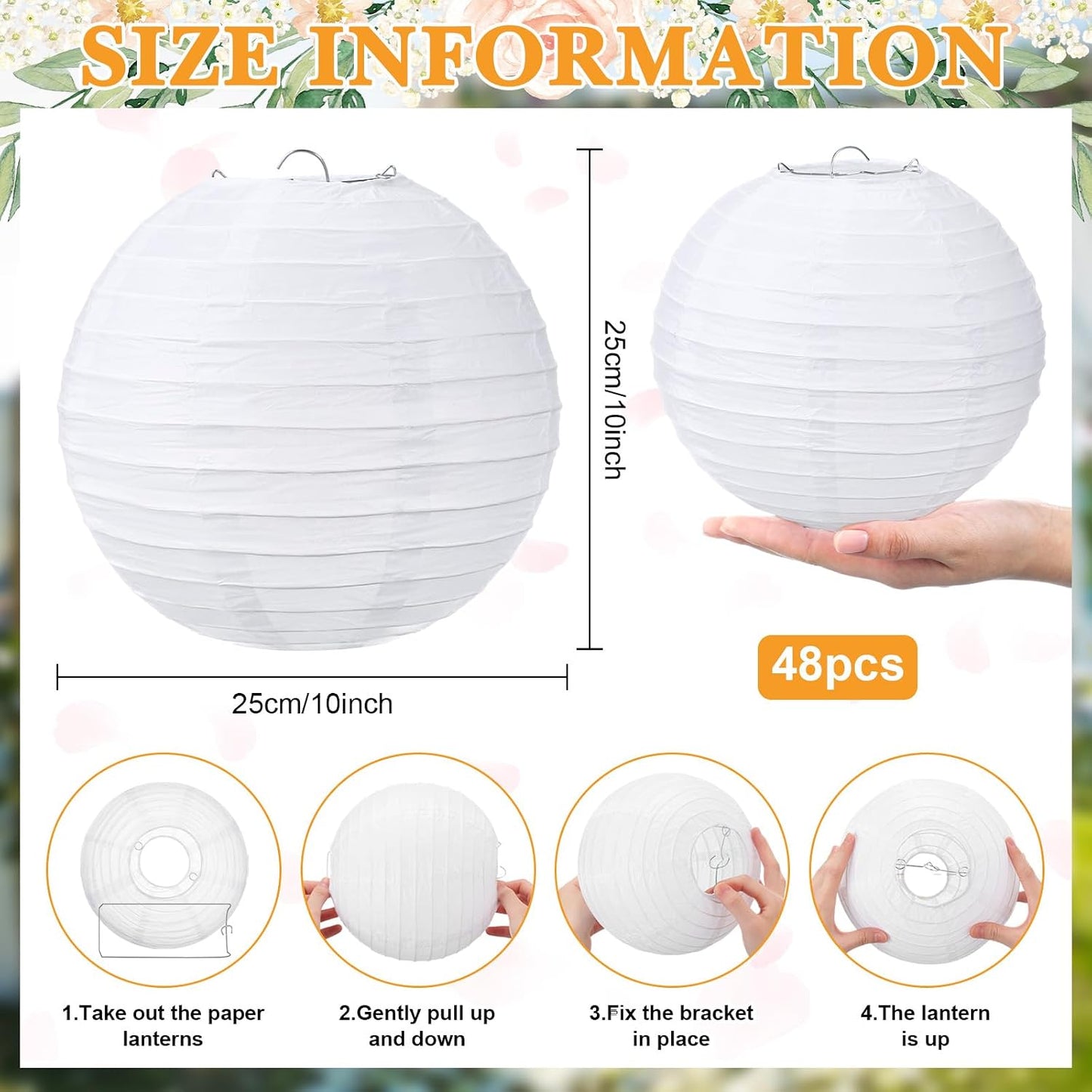 48 Faroles Papel Blanco Colgantes 10pulg Bodas Fiestas