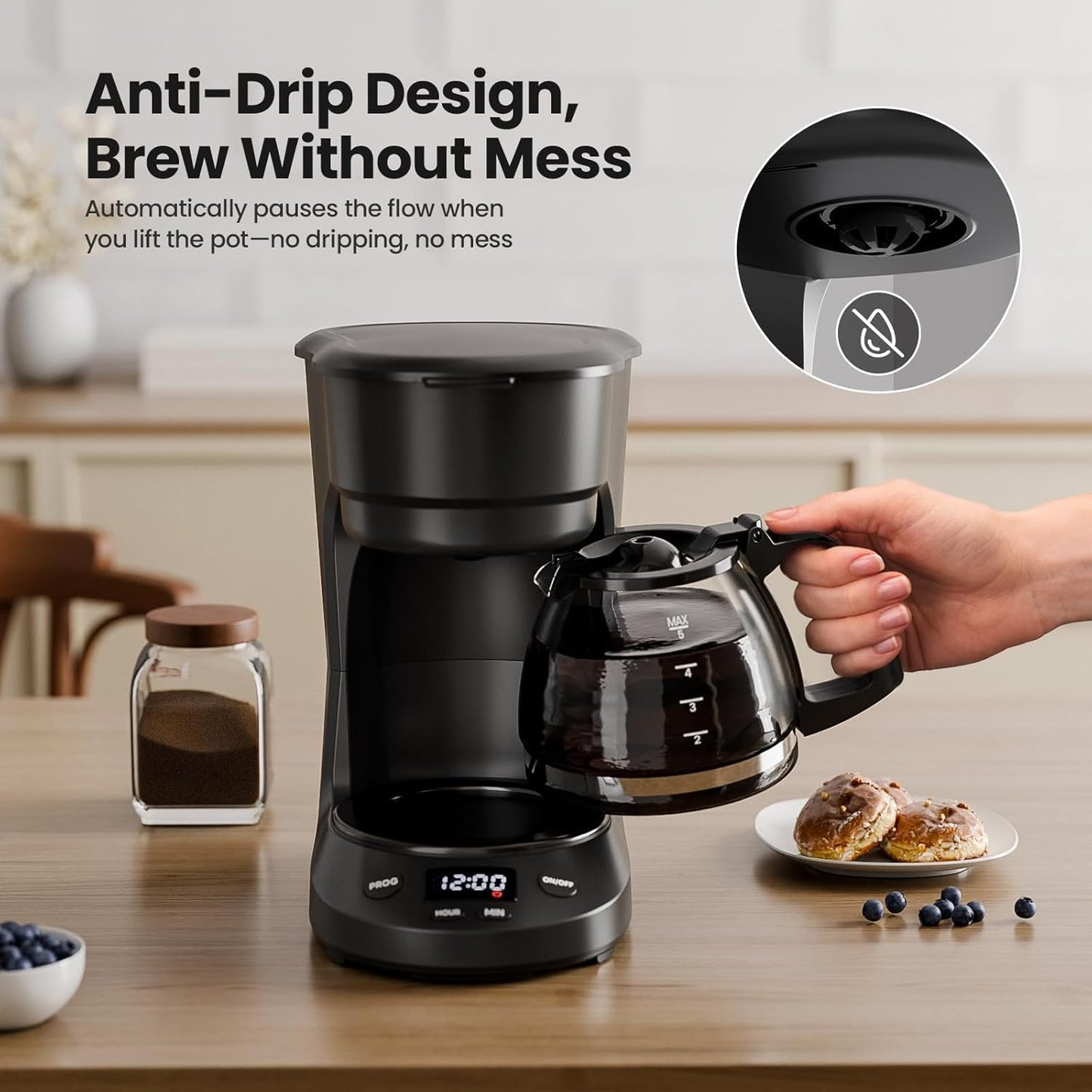Cafetera compacta Kismile con pantalla LED y sistema antigoteo