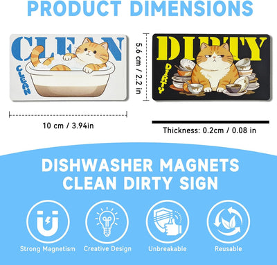 Imán de lavavajillas con diseño de gato Clean Dirty doble cara