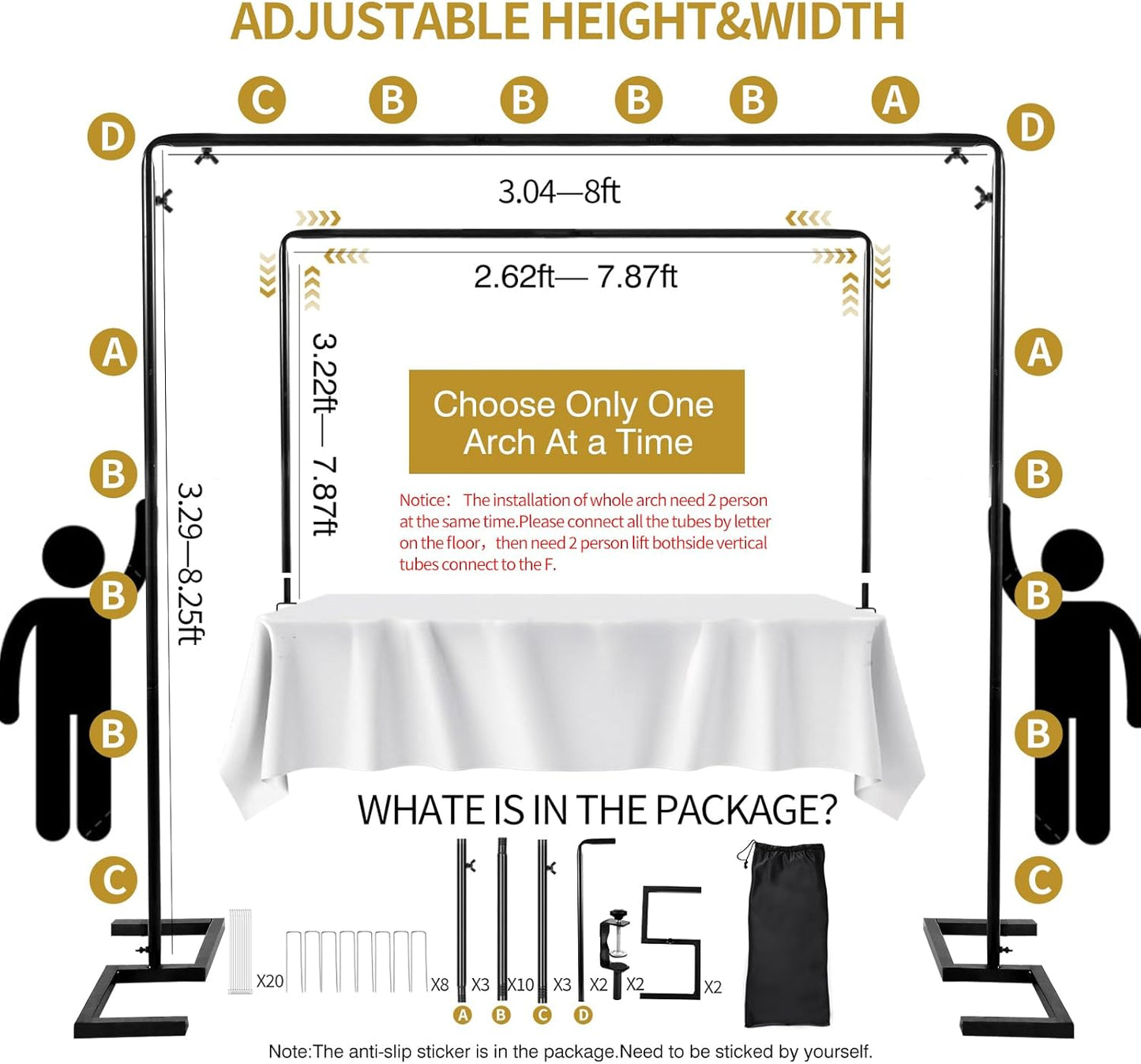 Soporte arco boda rectangular 8.2ft fondo ajustable
