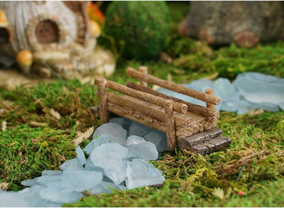 Figura puente madera miniatura jardín hadas