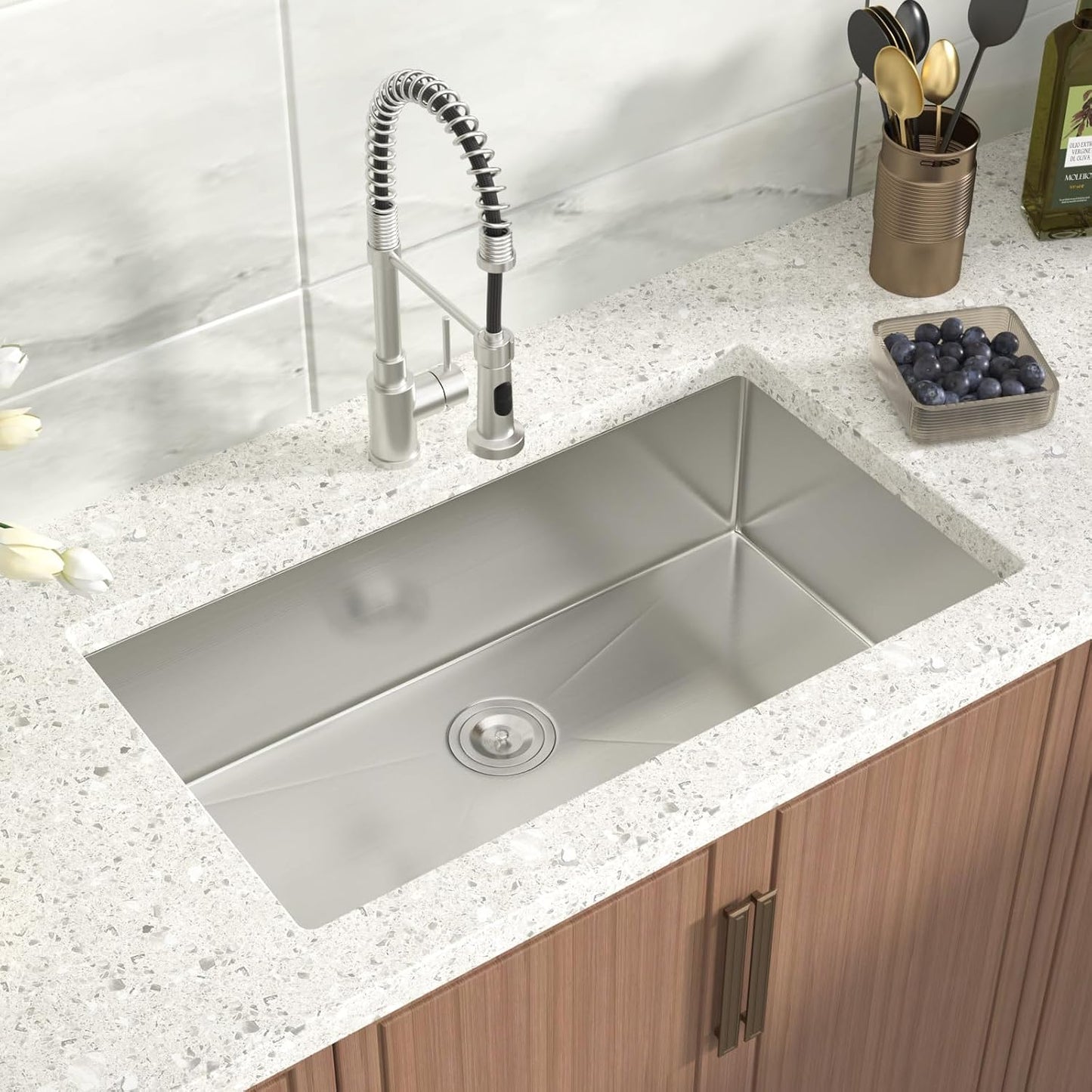 Fregadero cocina bajo mostrador 33x19pulg acero inox con colador