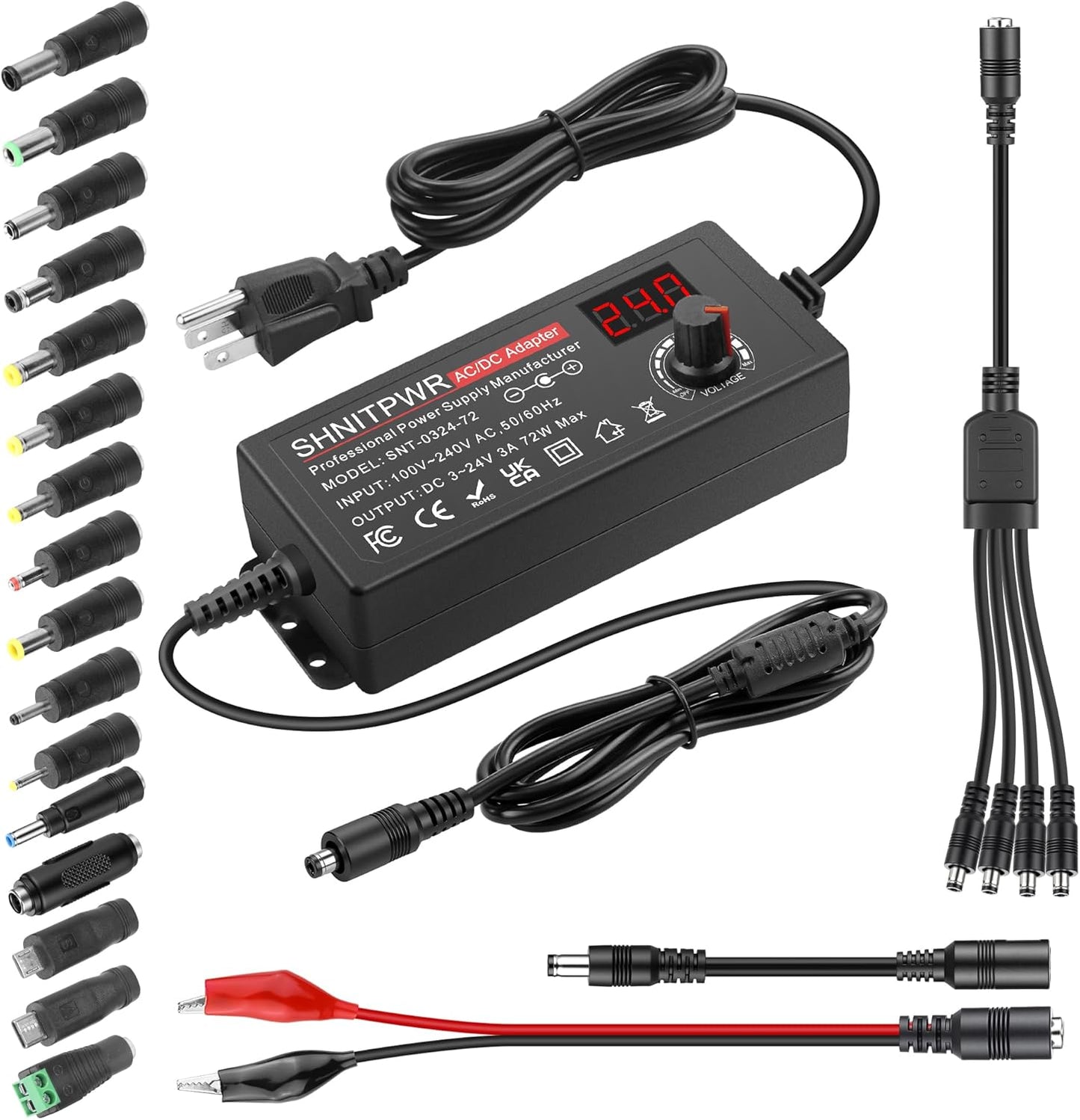 Fuente ajustable 3V-24V 3A 72W adaptador AC/DC con 16 puntas