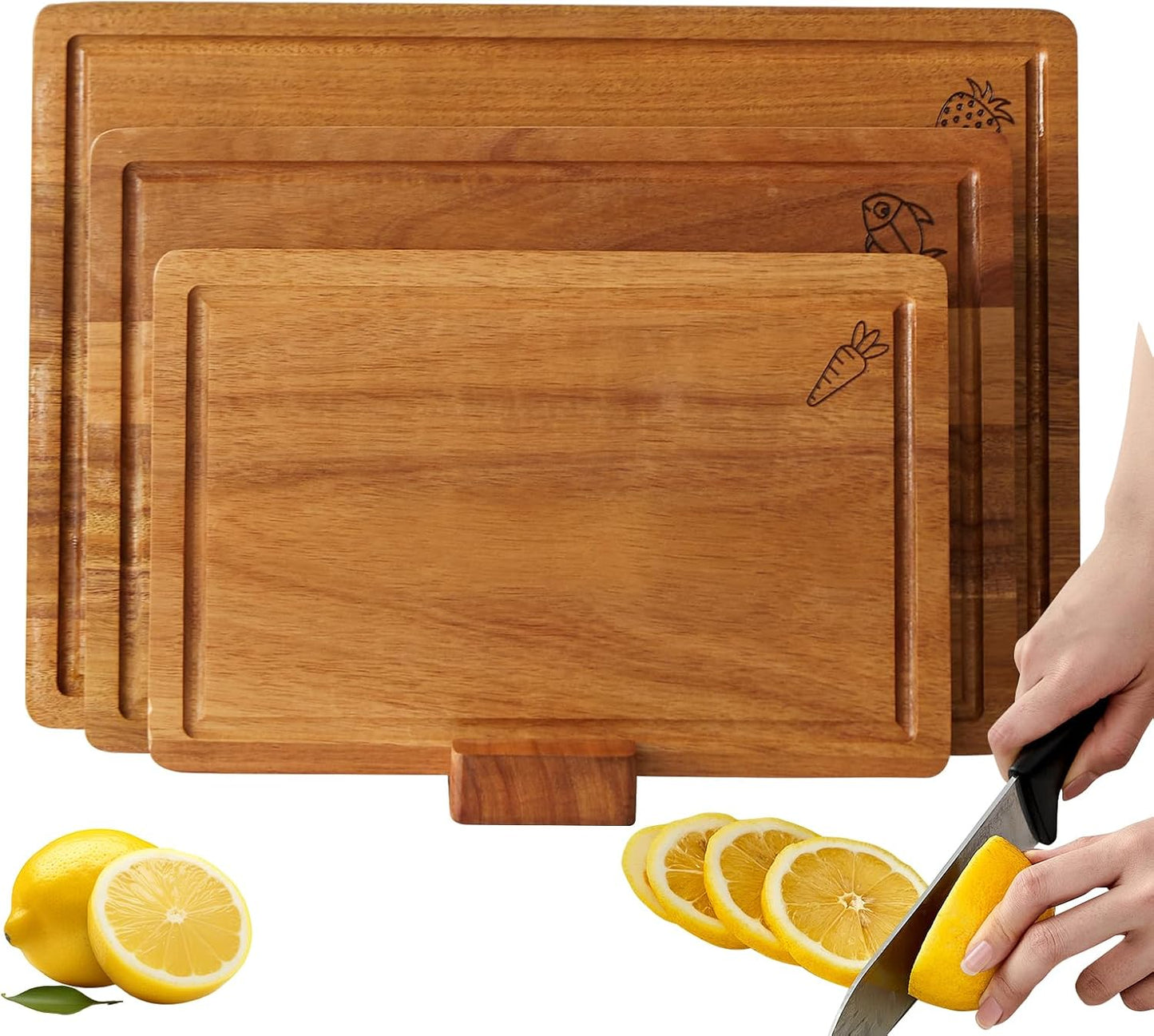 3 Pzas Tabla cortar madera para cocina con soporte