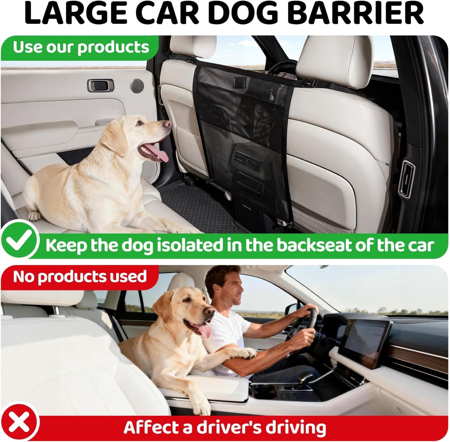 Barrera red coche para perros con organizador malla