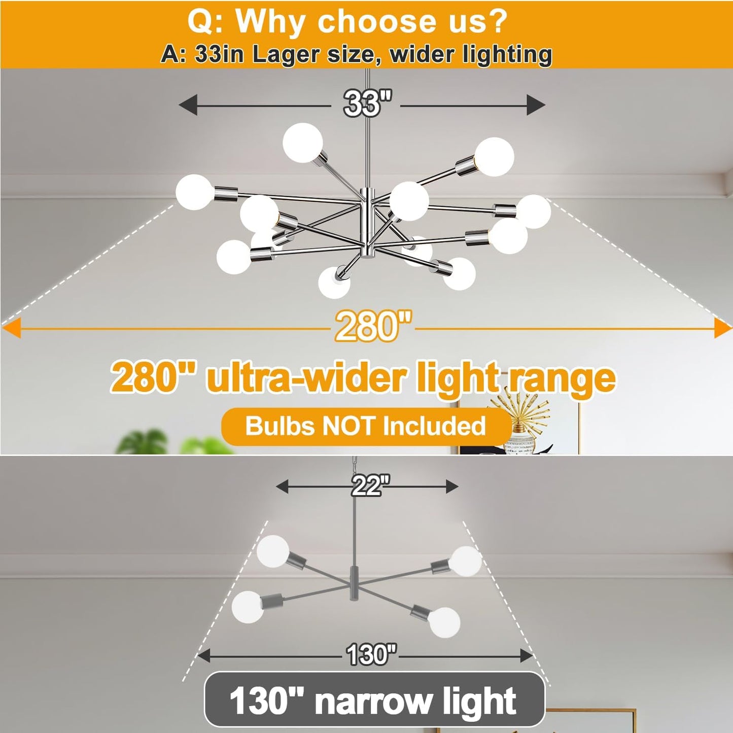 Lámpara techo moderna candelabro Sputnik 12 luces cromado ajustable