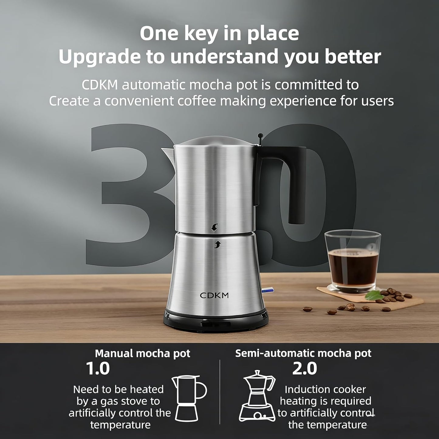 Cafetera Moka Automática Acero Inox 3-6 Tazas 11.8oz