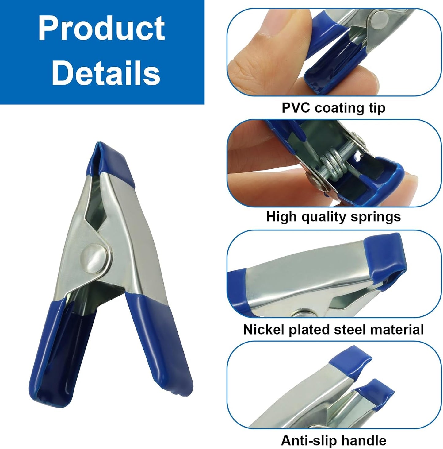 30 Abrazaderas Resorte Metal 2pulg Mini Clips Azul