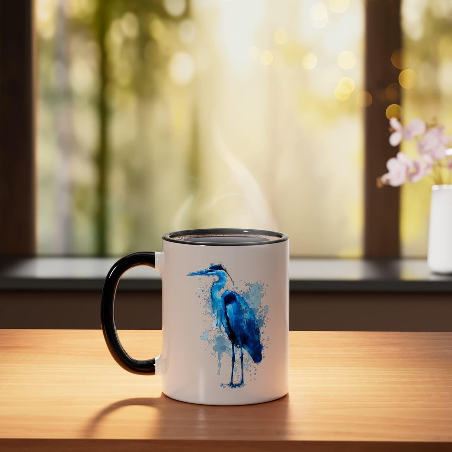 Taza Cerámica Birdwatcher Heron Negro/Blanco