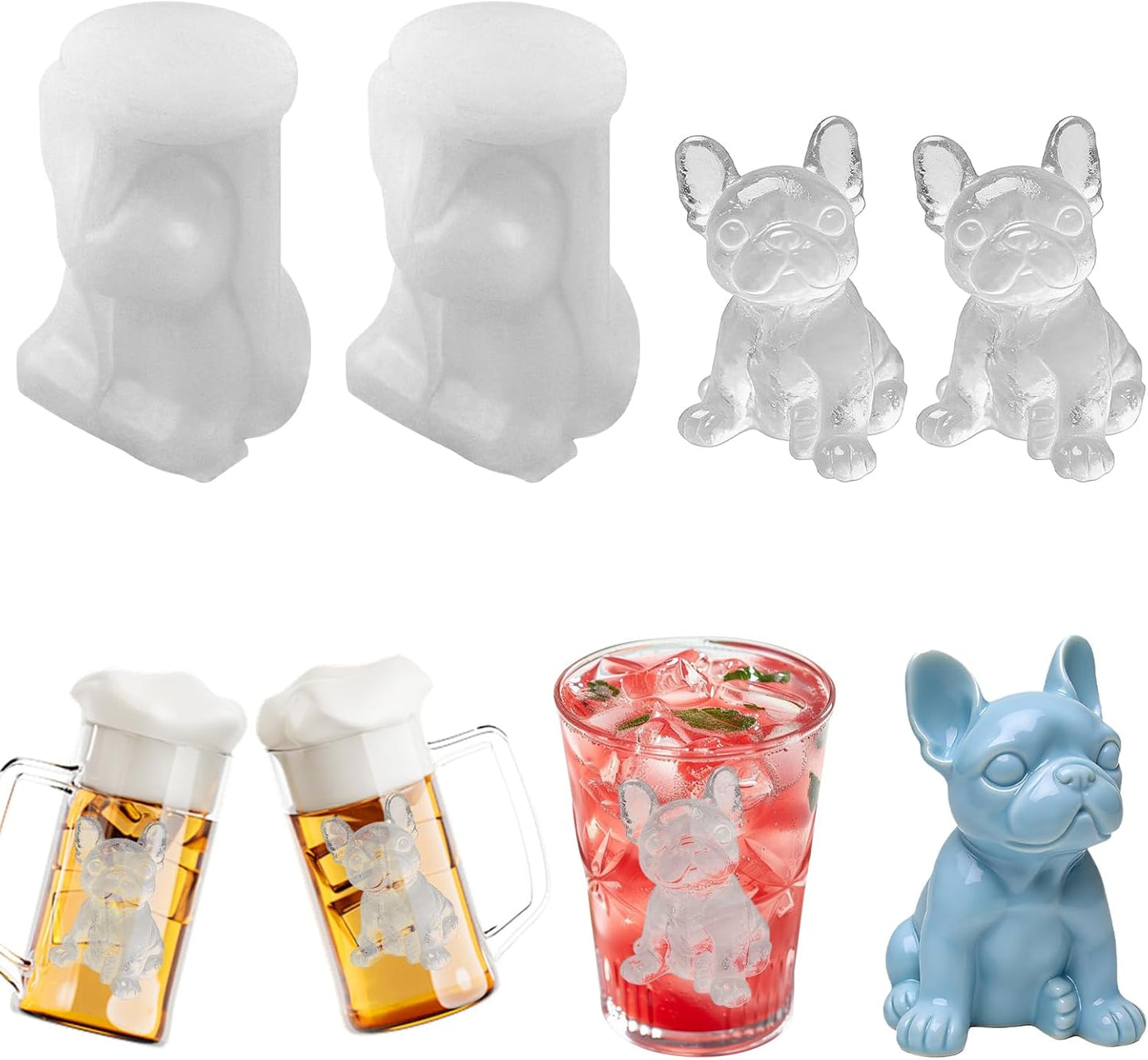 2 Moldes Silicona Cubos Hielo Forma Bulldog 3D