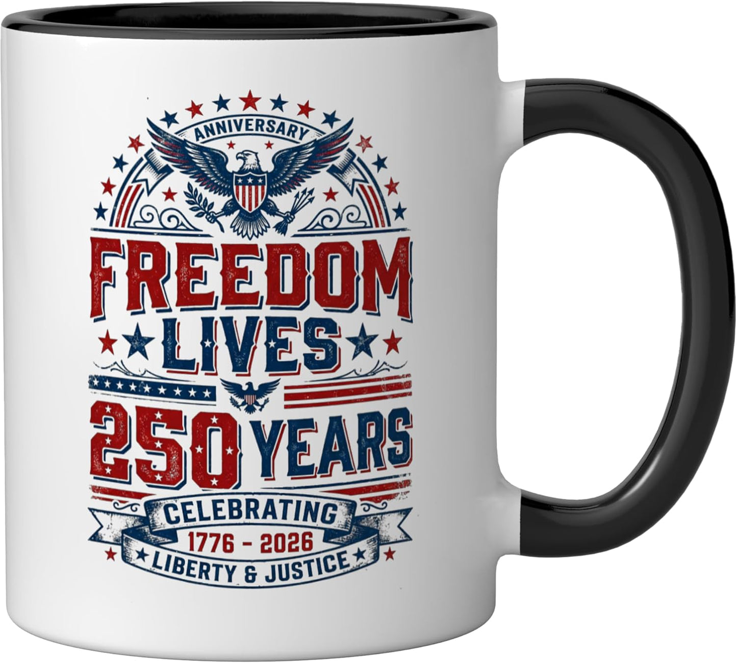 Taza Cerámica EEUU 1776-2026 Negro/Blanco