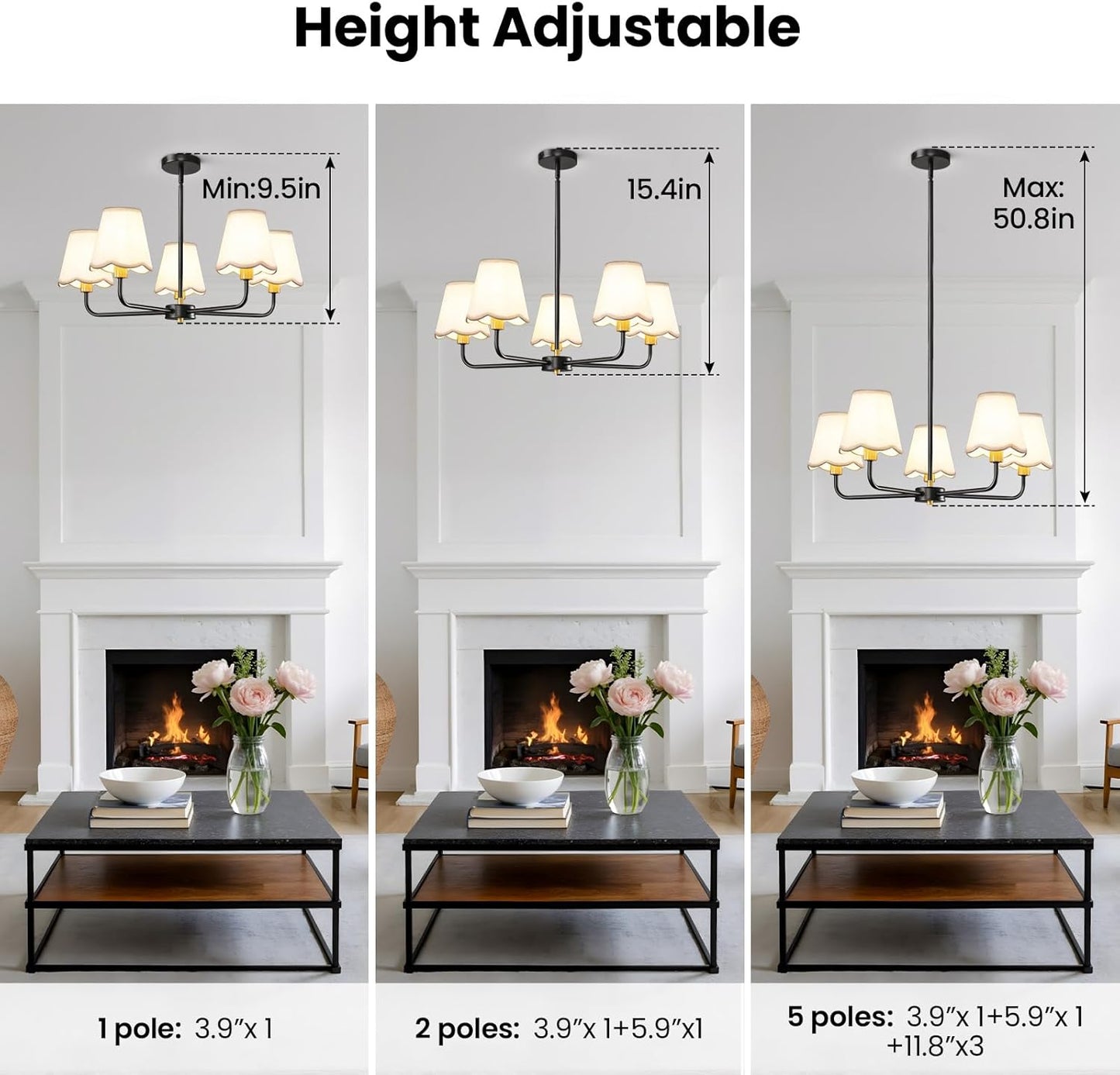Candelabro 5 luces negro dorado moderno comedor cocina dormitorio