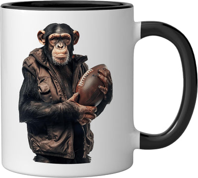 Taza de cerámica para fútbol americano Chimpanzee negra/blanca