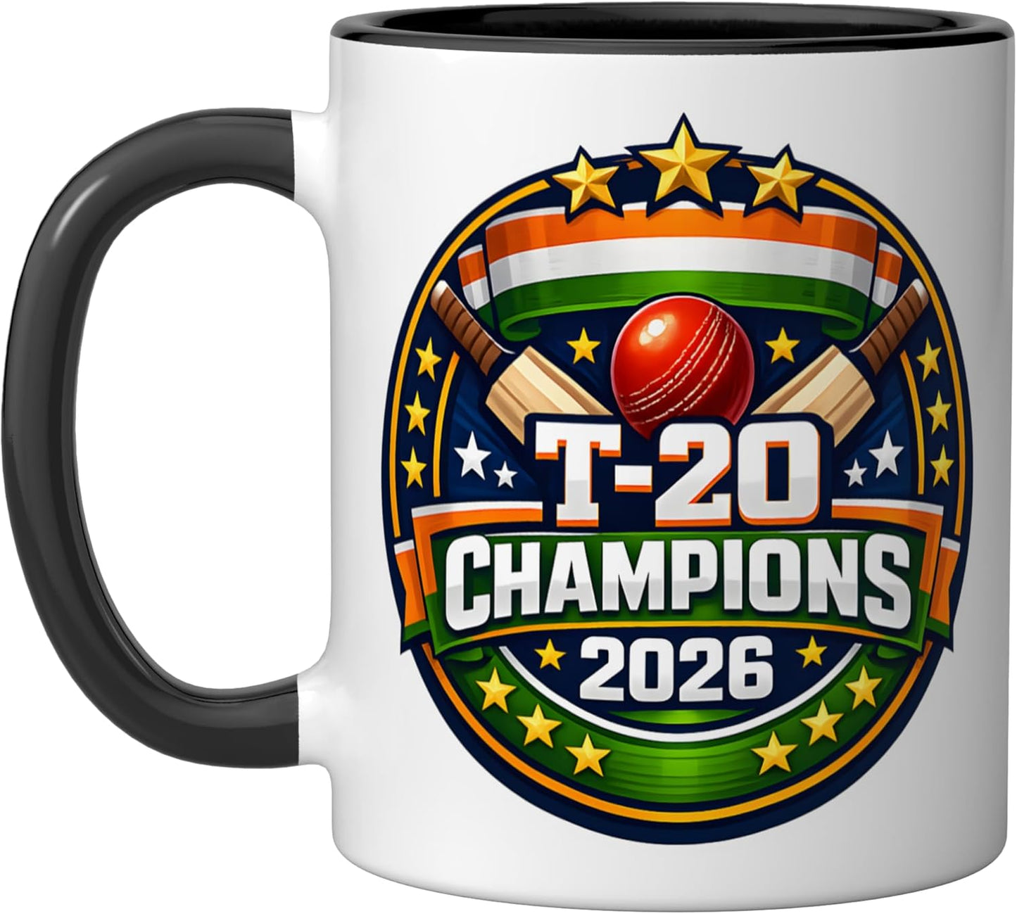 Taza de cerámica Celebration T20 Cricket Champions 2026 negra y blanca