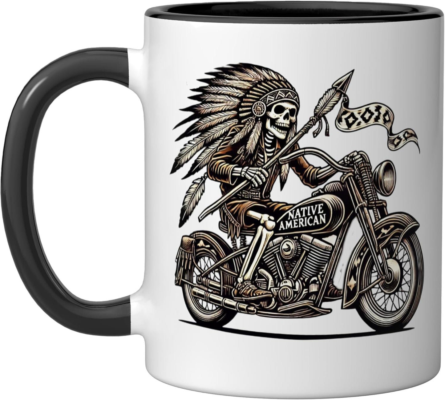 Taza Cerámica Motociclista Negro Blanco