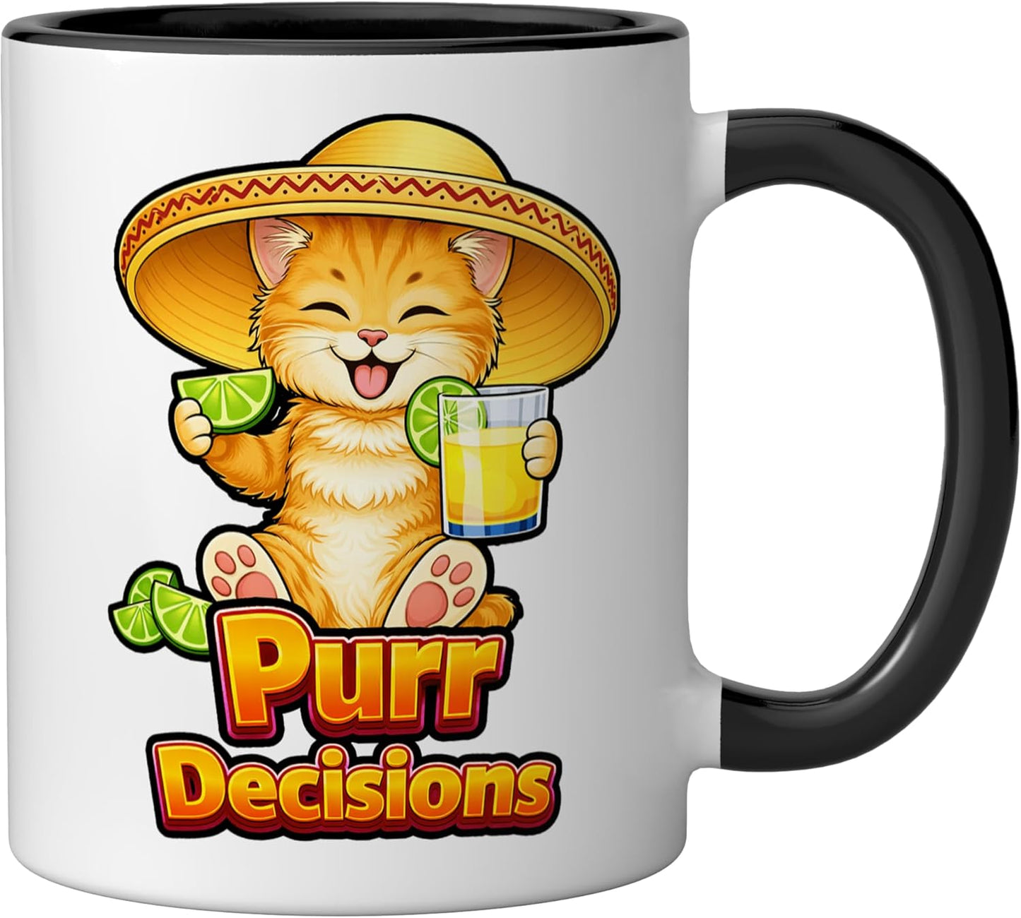 Taza cerámica para gato tabby Purr Decisions negra/blanca