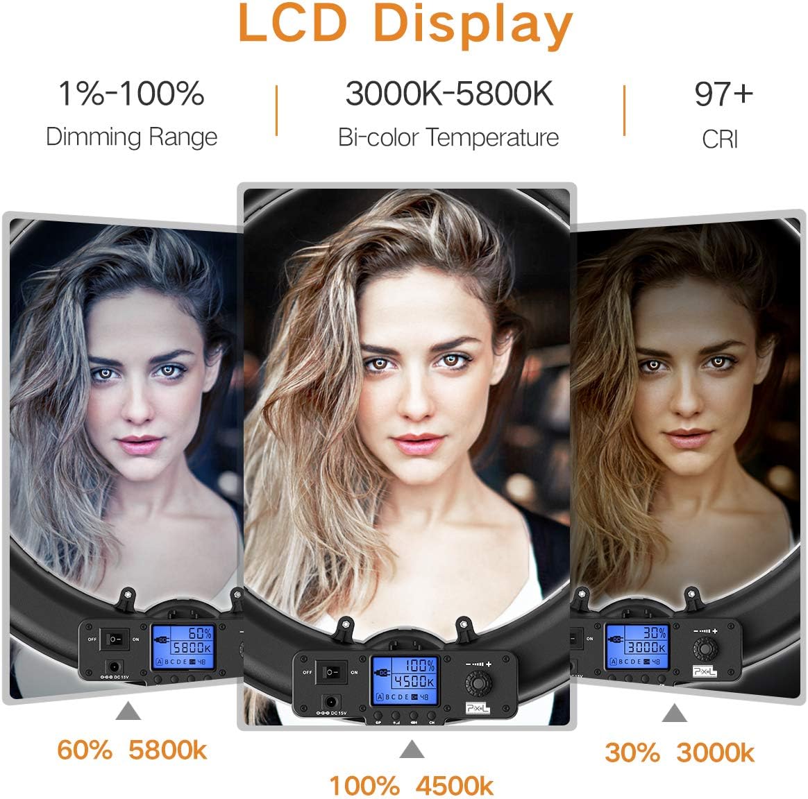 Anillo luz LCD bicolor 19pulg vlogging selfie