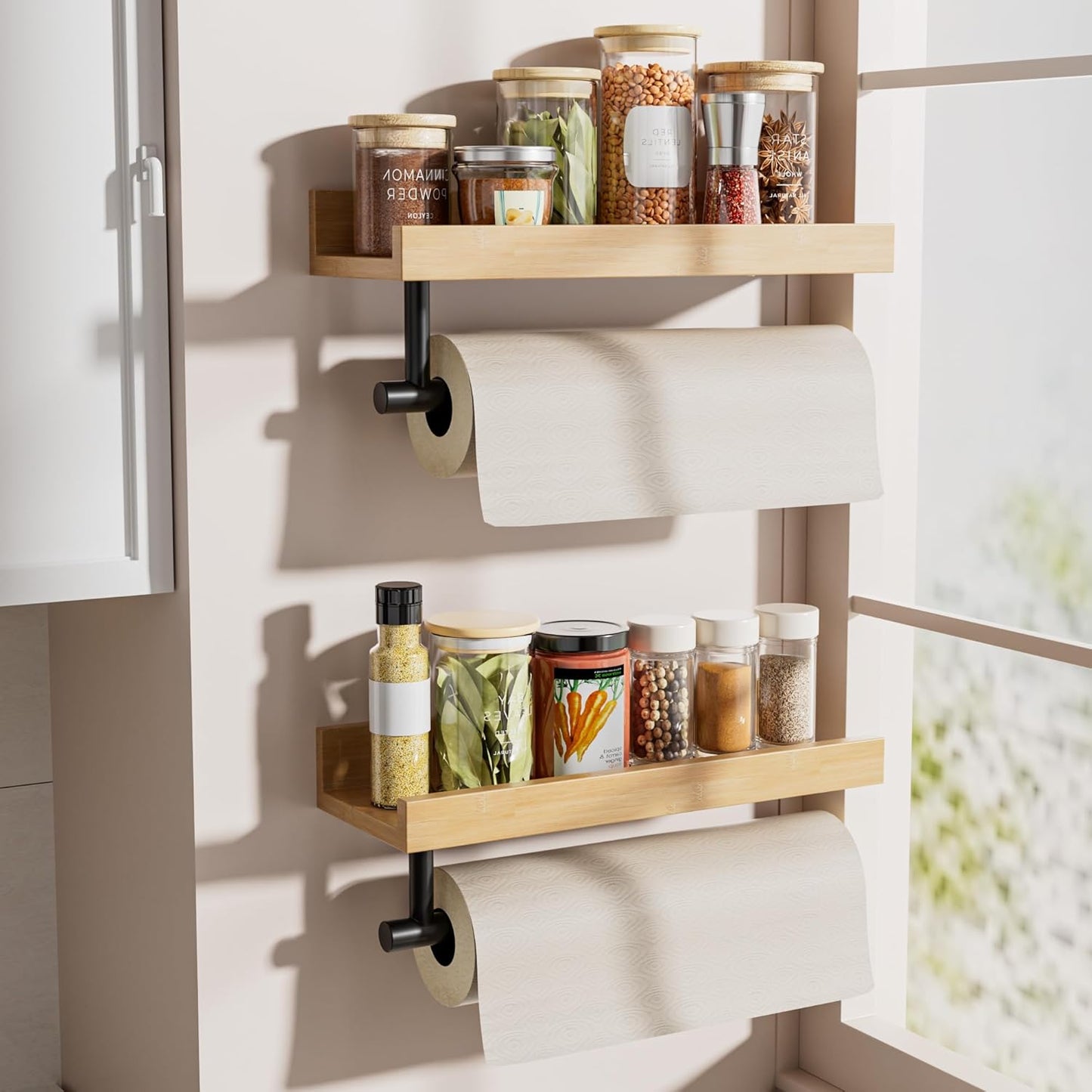 Soporte toallas pared estante bambú 13pulg cocina baño