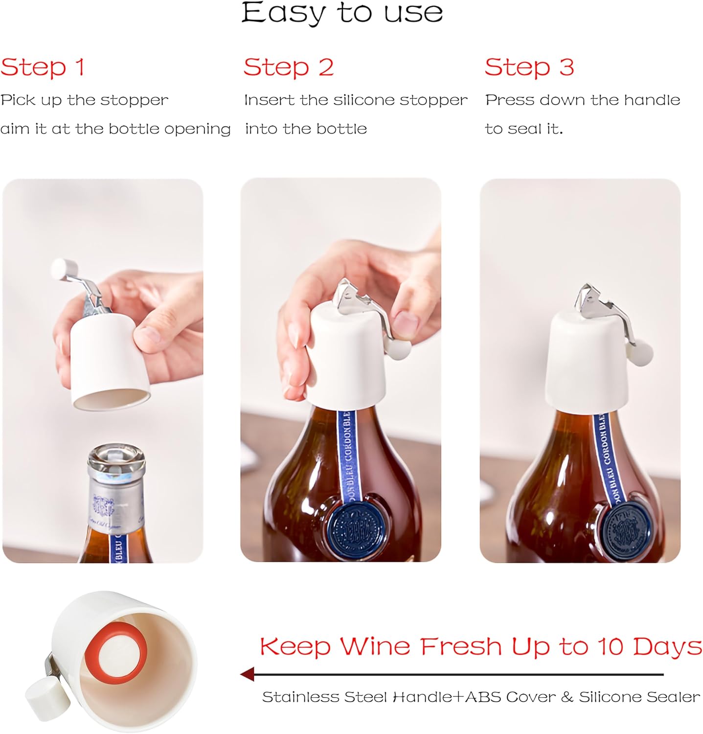 2 Tapones Vino Silicona Reutilizables Sello Fugas Blanco