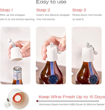 2 Tapones Vino Silicona Reutilizables Sello Fugas Blanco