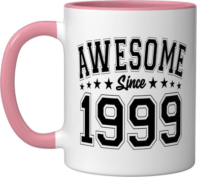Taza cerámica vintage 1999 rosa/blanco