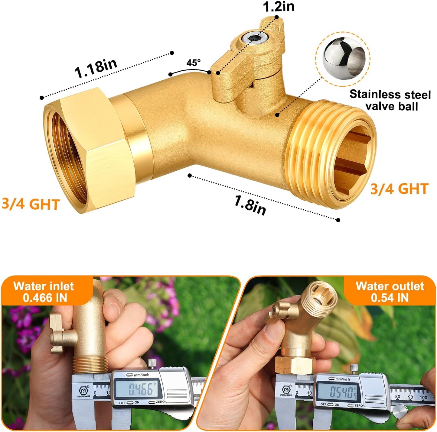 Válvula codo manguera jardín 3/4pulg 45° con adaptador