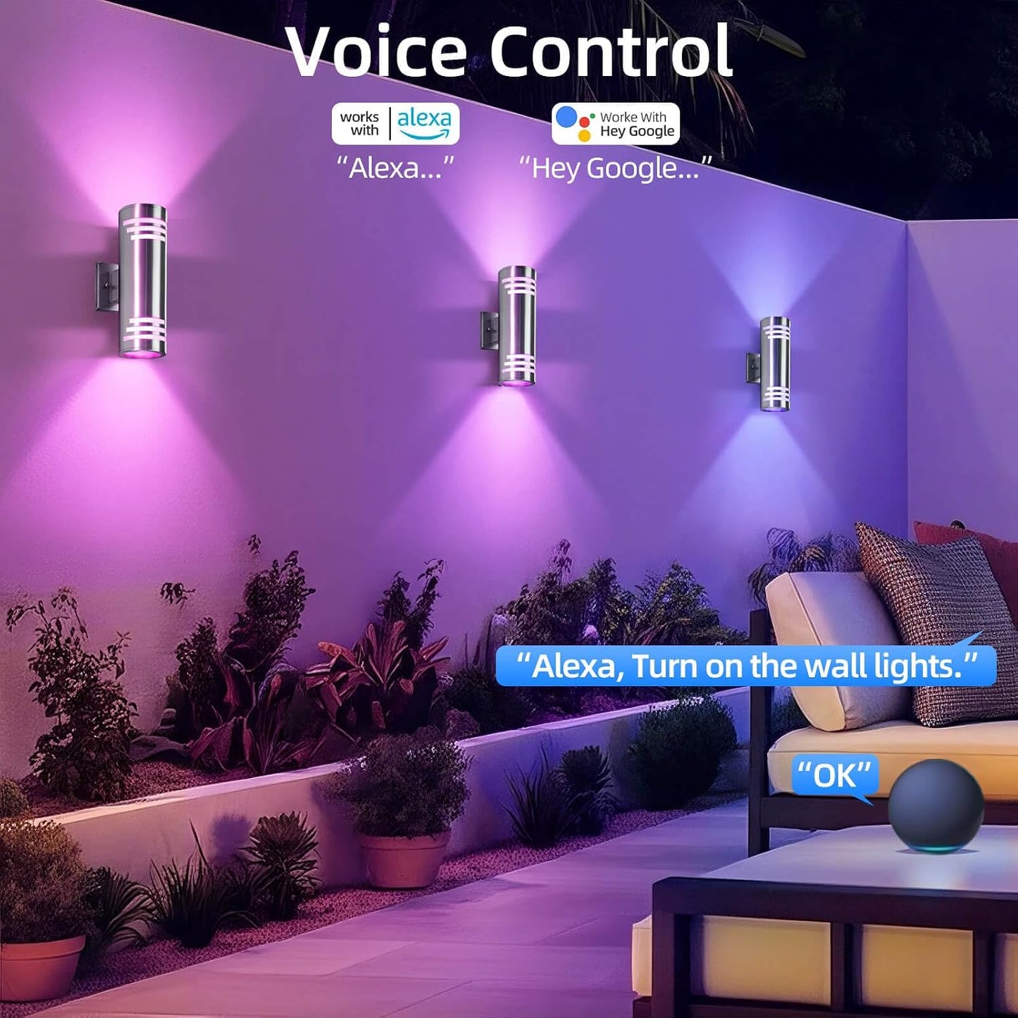 Luces pared exteriores RGB con control remoto acero inox