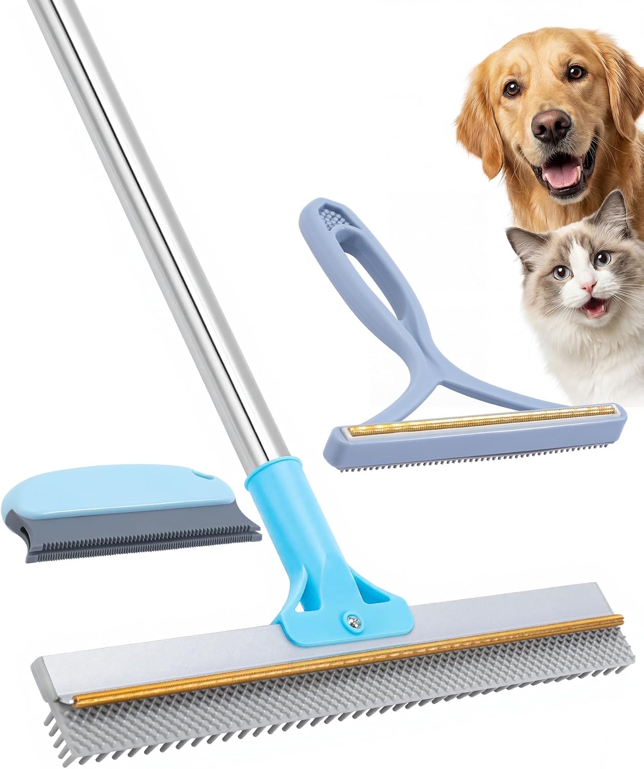 Rastrillo alfombra mascotas 54pulg mango largo escoba silicona 3en1